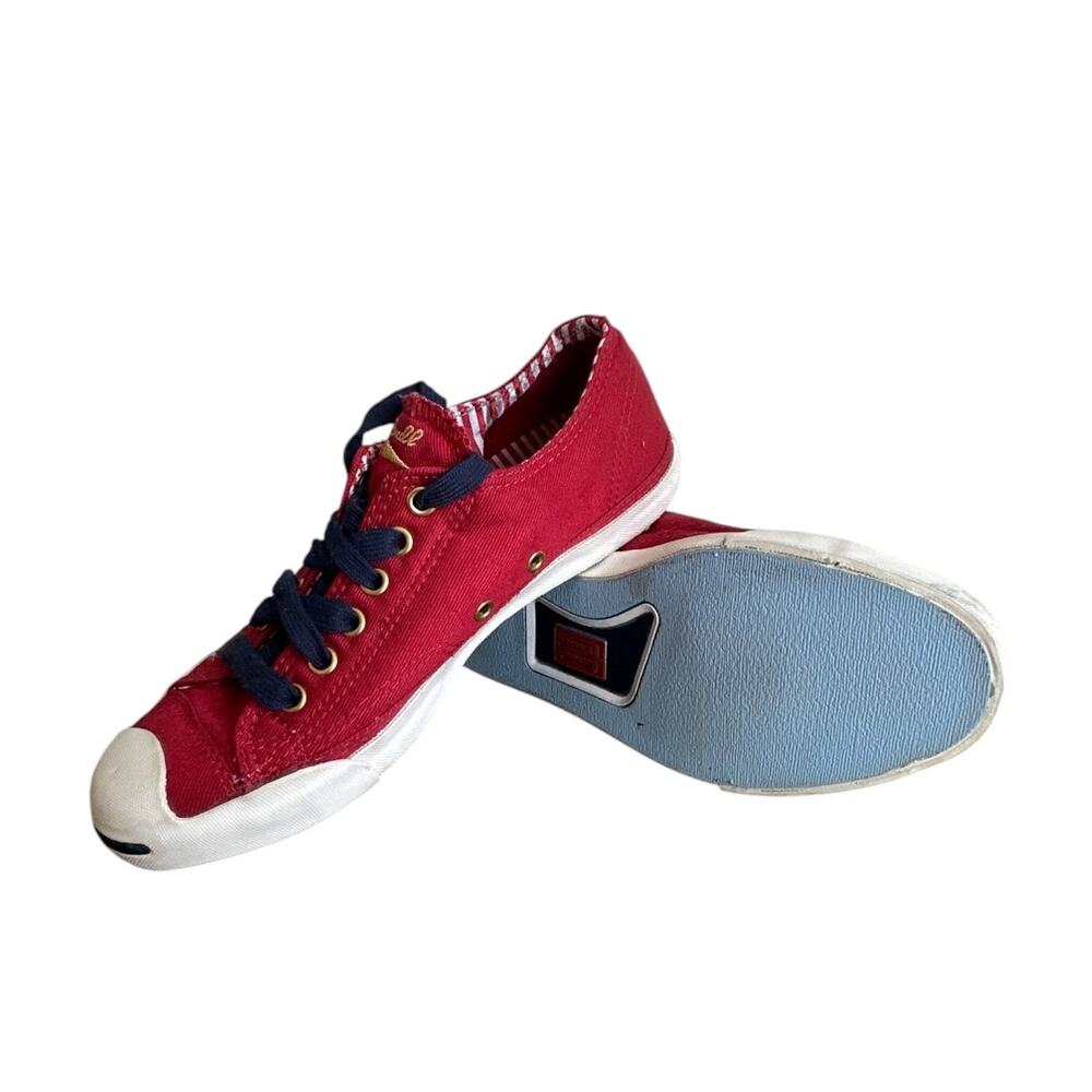 Converse Jack Purcell Low Top Sneakers Red Canvas Navy Laces Women's Size 7